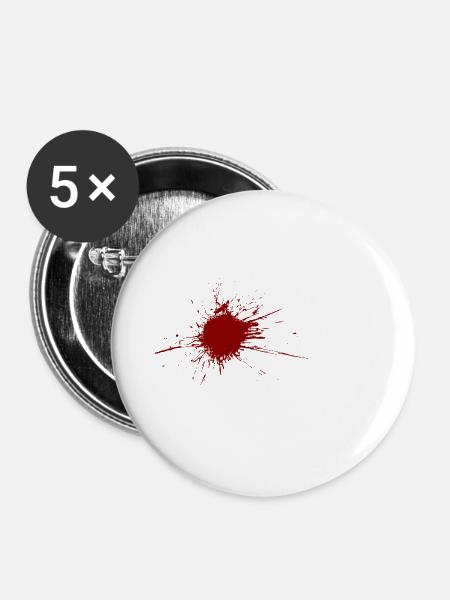 Blutspritzer aus einer Kugel Wunde - Buttons klein 25 mm (5er Pack) - Weiß