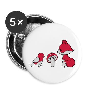 Fuchs Pilz Vogel - Buttons klein 25 mm (5er Pack) - Weiß - Vorne