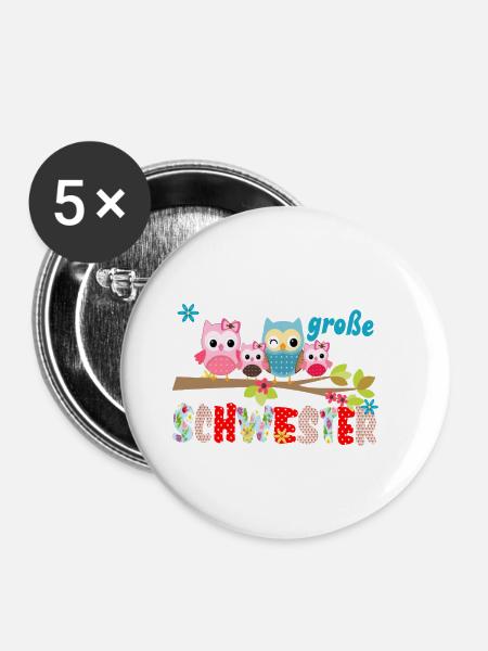 große Schwester Vogelfamilie - Buttons klein 25 mm (5er Pack) - Weiß