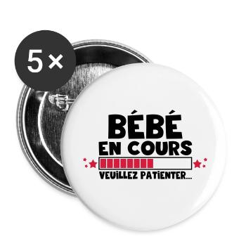 Bébé en cours,grossesse,famille - Lot de 5 petits badges (25 mm) - blanc - Devant