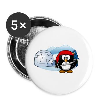 Pirate penguin with sword, parrot and igloo. - Buttons small 1''/25 mm (5-pack) - white - Front