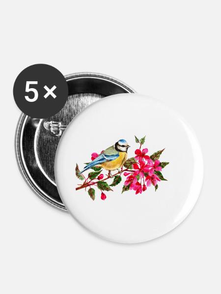 Vogel - Buttons klein 25 mm (5er Pack) - Weiß