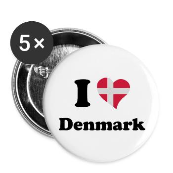 I love Denmark - Ich liebe Dänemark - Buttons klein 25 mm (5er Pack) - Weiß - Vorne