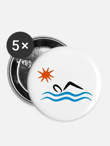Freiwasserschwimmen - Buttons klein 25 mm (5er Pack) - Weiß