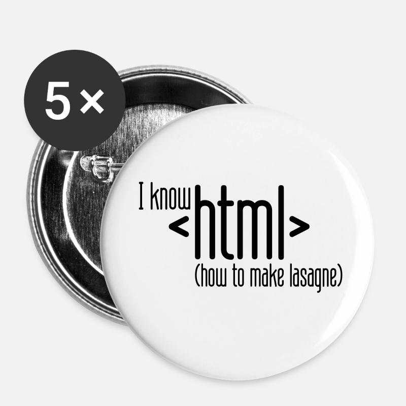 I know HTML - Buttons klein 25 mm (5er Pack) - Weiß