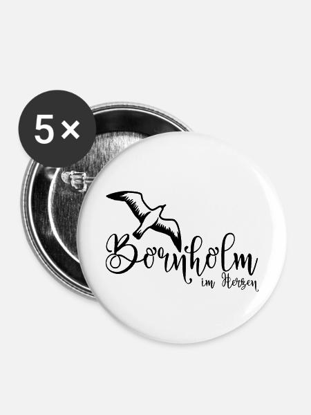 Bornholm in het hart - Buttons/Badges lille, 25 mm (5-pack) - hvid