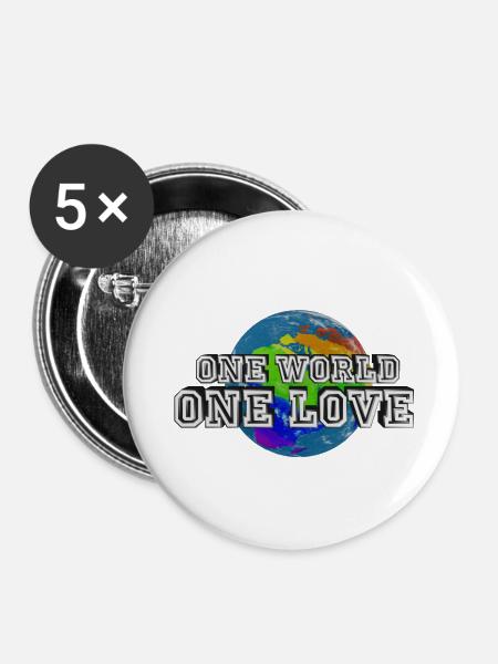 One World - One Love - Buttons klein 25 mm (5er Pack) - Weiß