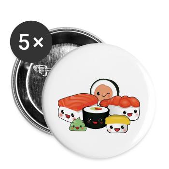 happy Sushi Family - Buttons klein 25 mm (5er Pack) - Weiß - Vorne