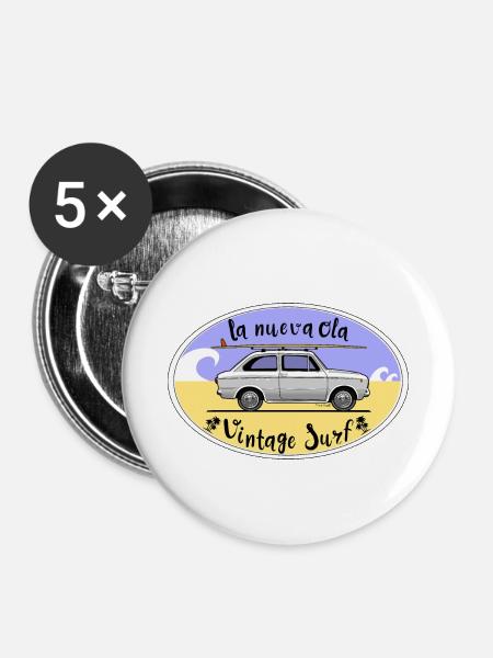 Vintage Surf - Buttons klein 25 mm (5er Pack) - Weiß