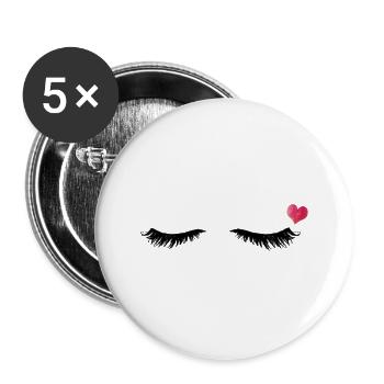 Eyelashes - Heart - Eyes Closed - Gift Idea - Buttons small 1''/25 mm (5-pack) - white - Front