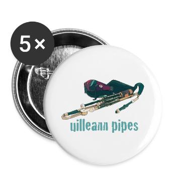 uilleann pipes - Lot de 5 petits badges (25 mm) - blanc - Devant