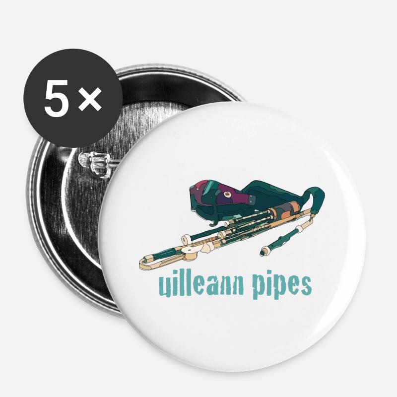 uilleann pipes - Lot de 5 petits badges (25 mm) - blanc
