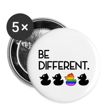 Be Different LGBT Gay Duck Regenbogen - Buttons klein 25 mm (5er Pack) - Weiß - Vorne