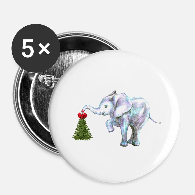 Weihnachten, Elefant Glücksbringer - Buttons klein 25 mm (5er Pack) - Weiß