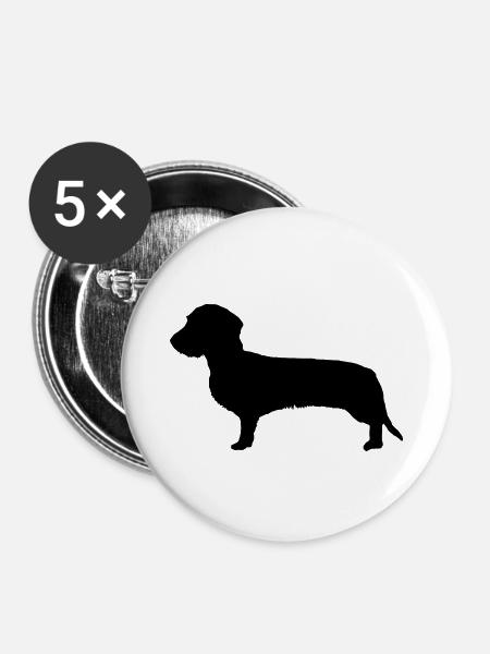 Rauhaardackel Silhouette Dackel Geschenkidee - Buttons klein 25 mm (5er Pack) - Weiß