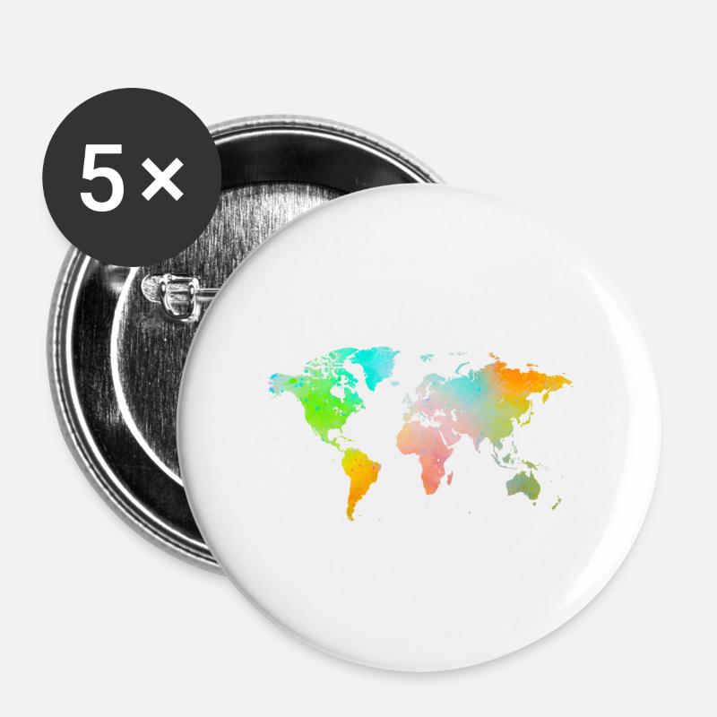 Spray Paint World Map - Buttons small 1''/25 mm (5-pack) - white