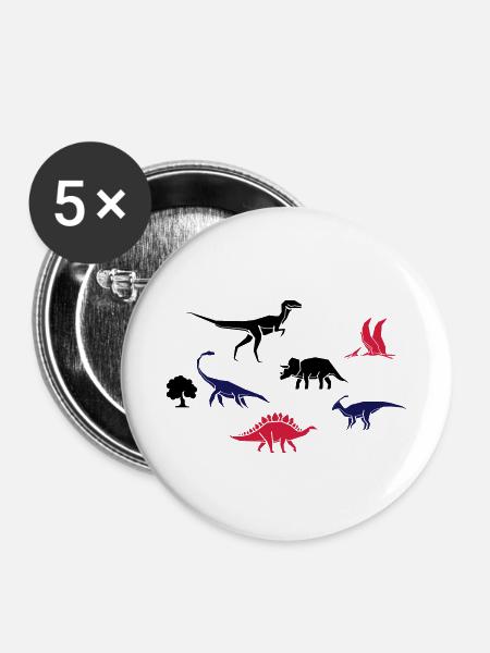 Dinosaurs for children - Buttons small 1''/25 mm (5-pack) - white