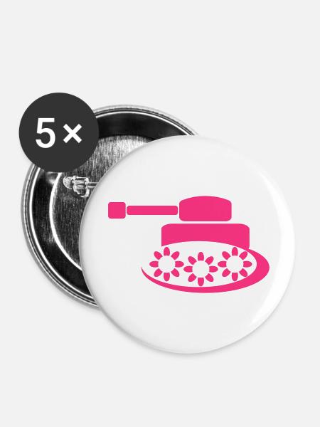 Pink Panzer - Buttons klein 25 mm (5er Pack) - Weiß