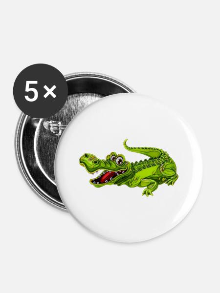 Lustiges Krokodil - Buttons klein 25 mm (5er Pack) - Weiß