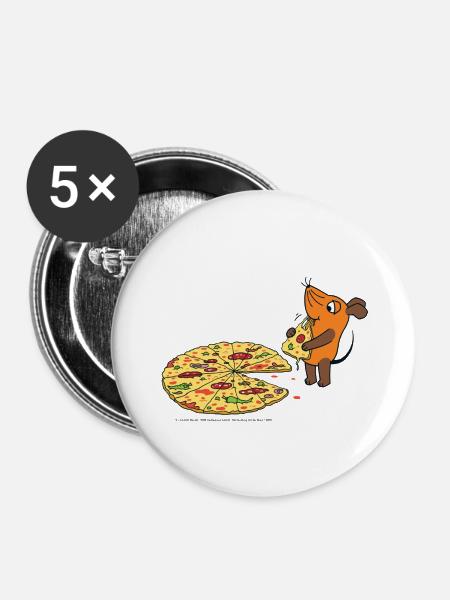 Die Maus mit Pizza - Buttons klein 25 mm (5er Pack) - Weiß