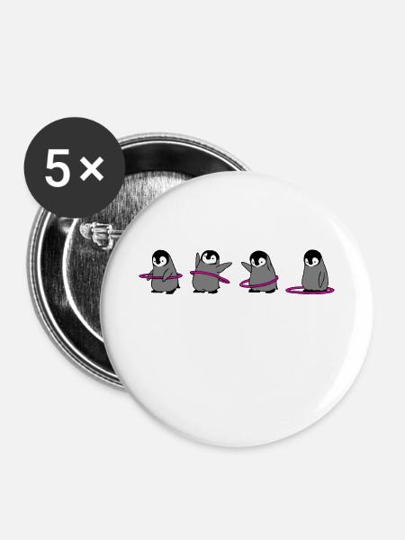 Pinguin Hula Hoop - Buttons klein 25 mm (5er Pack) - Weiß