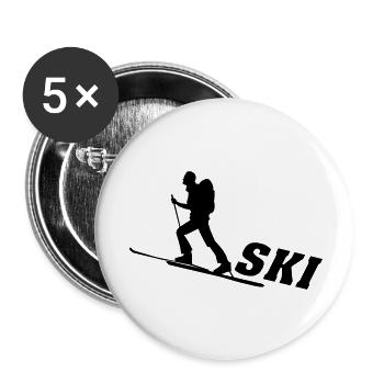 Ski, ski, skiing, après ski, freeski, winter - Lot de 5 petits badges (25 mm) - blanc - Devant