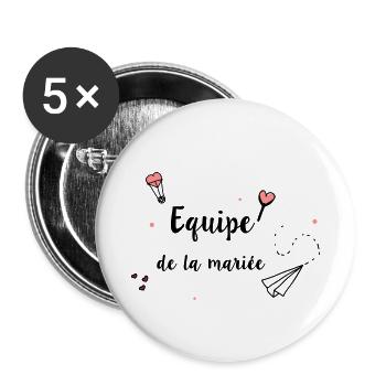 Equipe de la mariée - Lot de 5 petits badges (25 mm) - blanc - Devant
