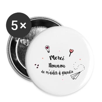 Merci nounou - Lot de 5 petits badges (25 mm) - blanc - Devant
