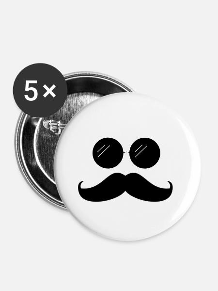 Schnurrbart - Buttons klein 25 mm (5er Pack) - Weiß
