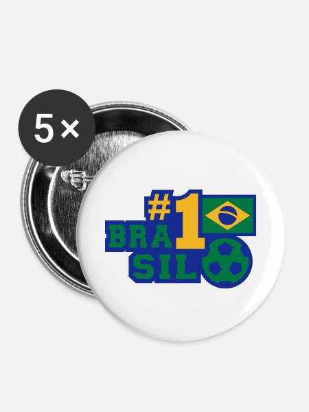 No. 1 Brasil (Fußball) - Buttons klein 25 mm (5er Pack) - Weiß