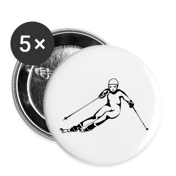 Winter holiday ski downhill race woman - Buttons small 1''/25 mm (5-pack) - white - Front