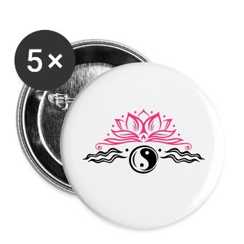 Lotus mit Yin & Yang Symbol - Buttons klein 25 mm (5er Pack) - Weiß - Vorne