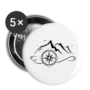 Wanderbild mit Bergen und Kompass - Buttons klein 25 mm (5er Pack) - Weiß - Vorne