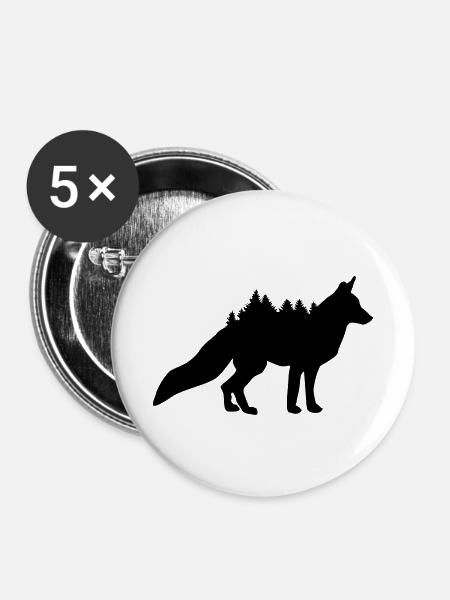 Fuchs und Wald - Buttons klein 25 mm (5er Pack) - Weiß