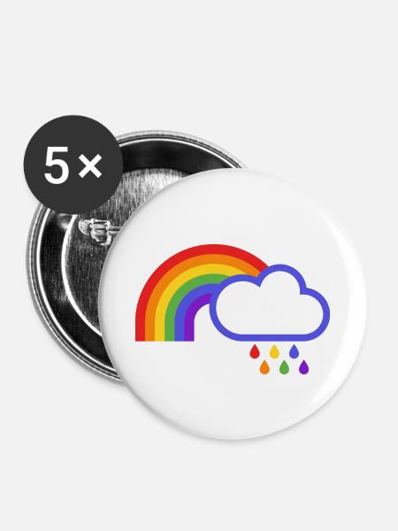 Regenbogen mit Wolke - Buttons klein 25 mm (5er Pack) - Weiß