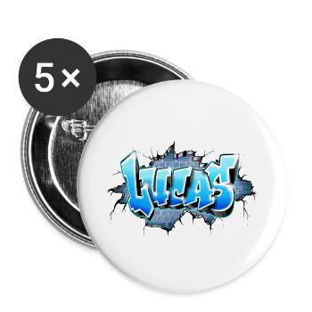 Lucas Graffiti Name - Buttons klein 25 mm (5er Pack) - Weiß - Vorne