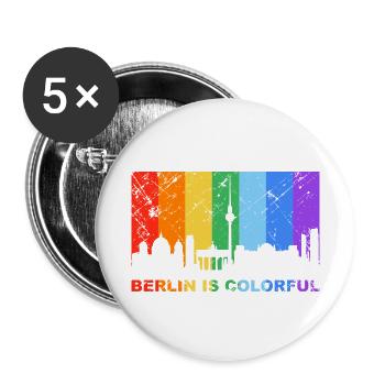 Berlin is colorful Regenbogen LGBT CSD Gay Pride - Buttons klein 25 mm (5er Pack) - Weiß - Vorne