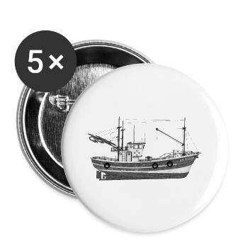 Seitenansicht eines Fischkutters - Buttons klein 25 mm (5er Pack) - Weiß - Vorne