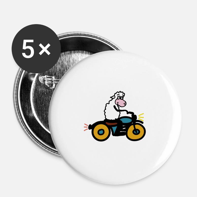Nuttede får på motorcykel - Buttons/Badges lille, 25 mm (5-pack) - hvid