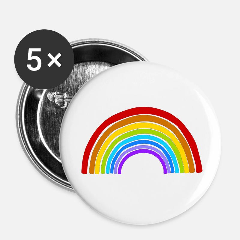 Regenbogen - Buttons klein 25 mm (5er Pack) - Weiß
