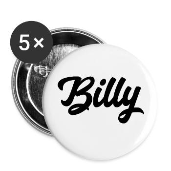 Billy benutzerdefinierte Text Geburtstagsname - Buttons klein 25 mm (5er Pack) - Weiß - Vorne