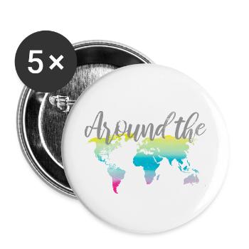 Weltkarte Around the World - Buttons klein 25 mm (5er Pack) - Weiß - Vorne