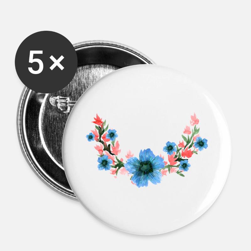 Fleur - Lot de 5 petits badges (25 mm) - blanc