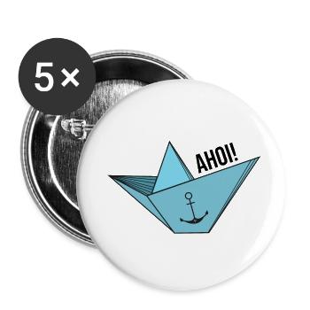 Papierschiff mit Anker Meer Spruch Hamburg Ahoi - Buttons klein 25 mm (5er Pack) - Weiß - Vorne