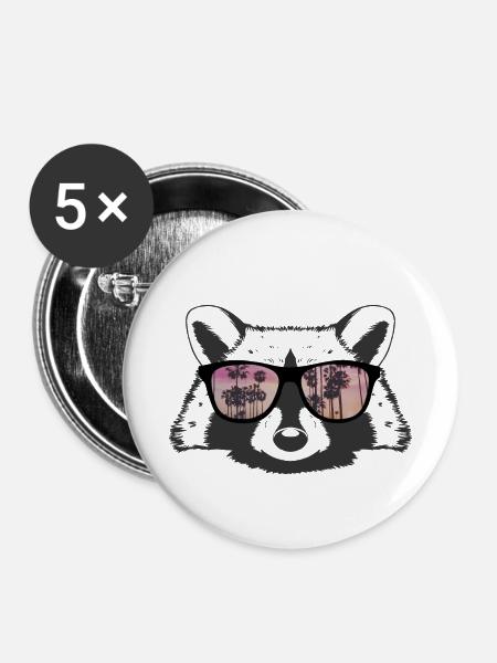 Waschbär mit Sonnenbrille - Buttons klein 25 mm (5er Pack) - Weiß