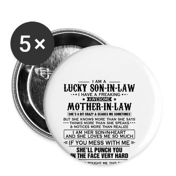 Schwiegersohn von Schwiegermutter Lustig Stolzer Sohn-in-L - Buttons klein 25 mm (5er Pack) - Weiß - Vorne