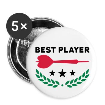 Meilleur joueur (fléchettes, trois étoiles, couronne de laurier) - Lot de 5 petits badges (25 mm) - blanc - Devant