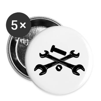 Clés boulon et écrou - Lot de 5 petits badges (25 mm) - blanc - Devant