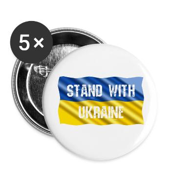 Stand with Ukraine - auf wehender Flagge Fahne - Buttons klein 25 mm (5er Pack) - Weiß - Vorne