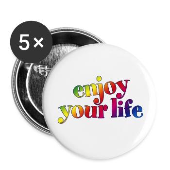 enjoy your life genieß dein Leben Regenbogen hygge - Buttons klein 25 mm (5er Pack) - Weiß - Vorne